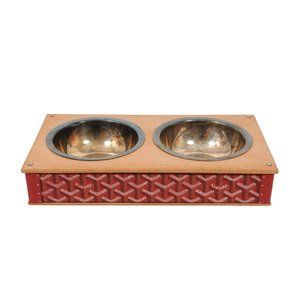 Goyard Red Edmond Double Dog Cat Bowl Hard Sided Trunk Discontinued Palladium